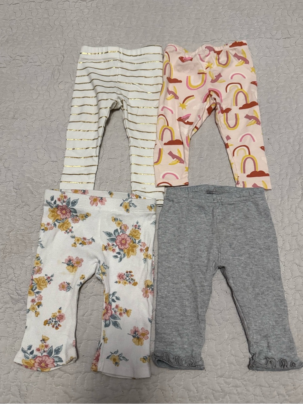 3-6 month Girl Leggings - Pink Rainbow, White Stripe, Floral & Gray Pack